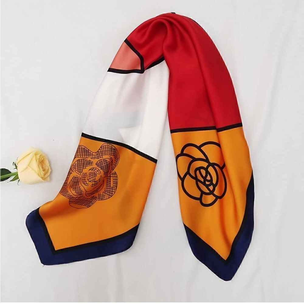 Floral Color Block Silky Scarf - Picture 3 of 5